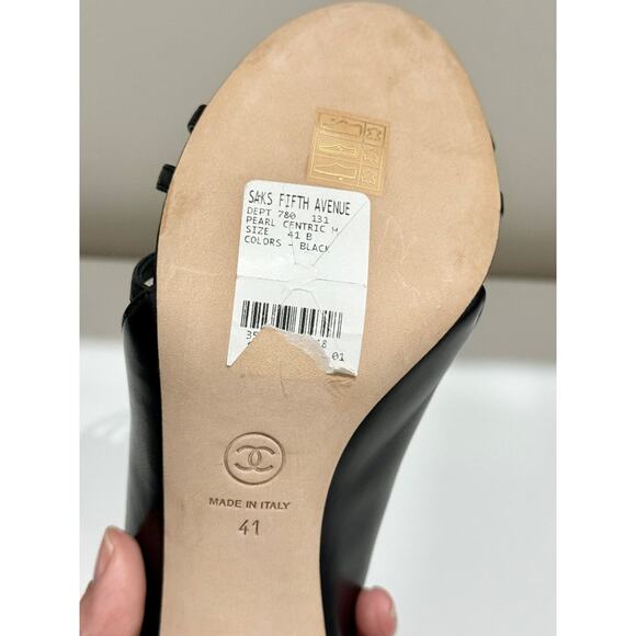 NWOT Chanel Leather Embellished Pearl Slingback Sandals Black Women's Size EU 41 - Picture 6 of 9